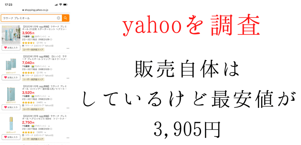 ラサーナプレミオールの取り扱いネットショップも調査【Yahoo!】